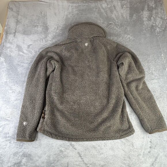 KUHL Flight Jacket Womens Large Brown Sherpa Fleece Hooded Full Zip Thumbholes - Picture 3 of 13